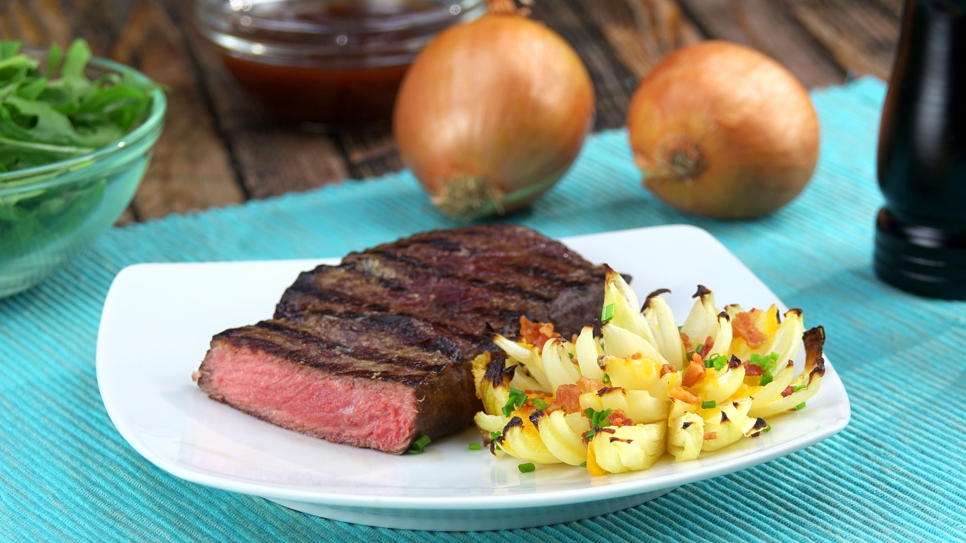 Grilled Steak with Onion Flowers