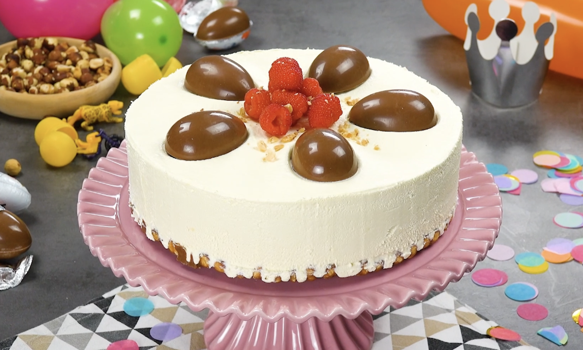 Chocolate Kinder Egg Cheesecake With Raspberry Filling