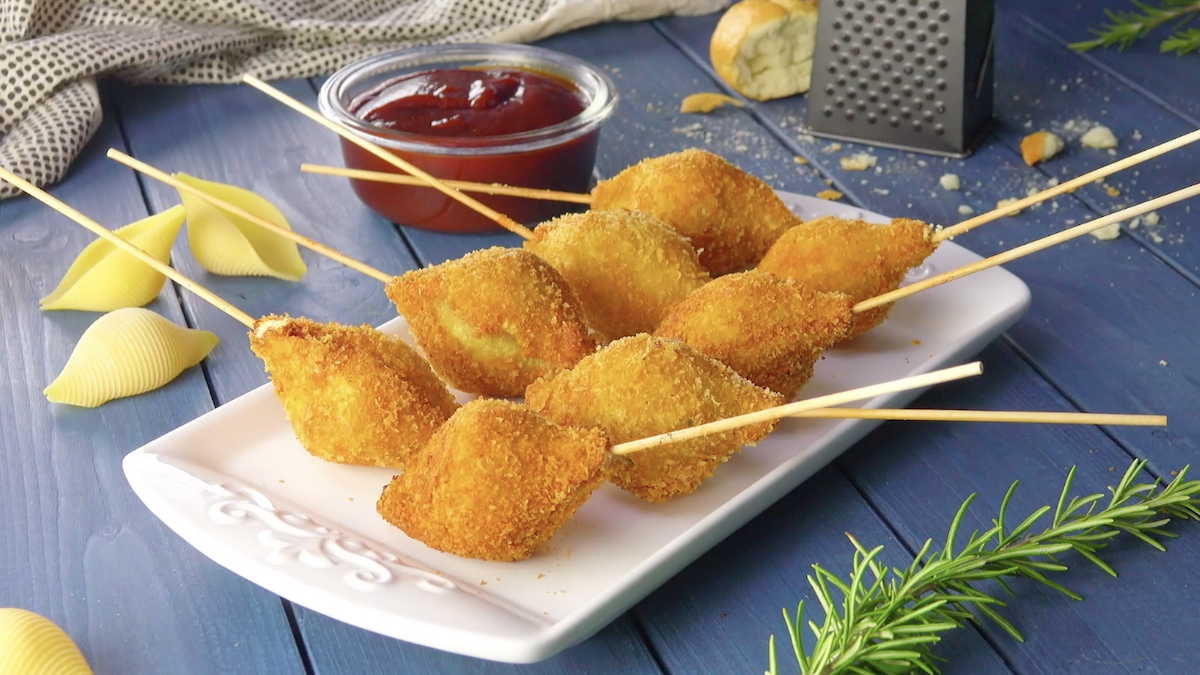 Fried Pasta Shell Bites On A Stick