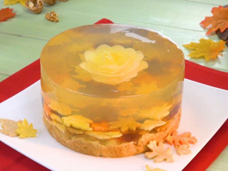 Apple Blossom Jello Cake With Festive Fall Foliage