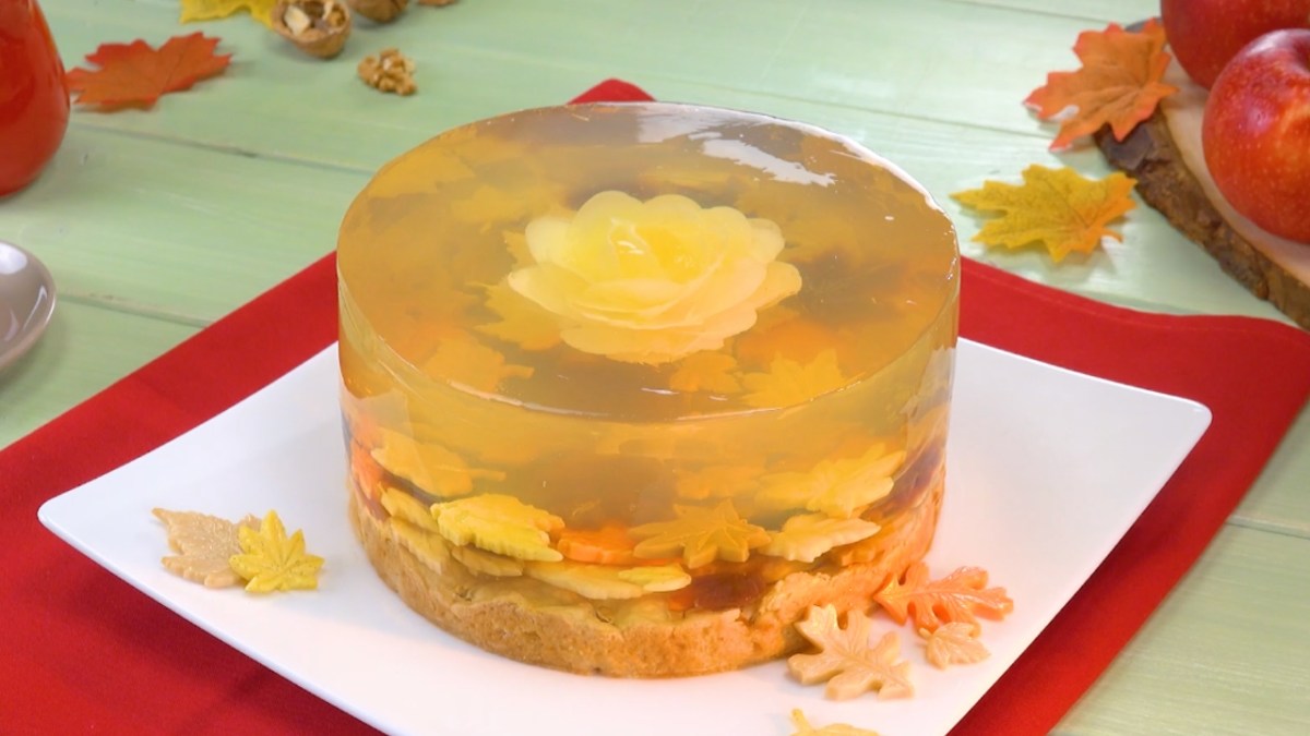 Apple Blossom Jello Cake With Festive Fall Foliage