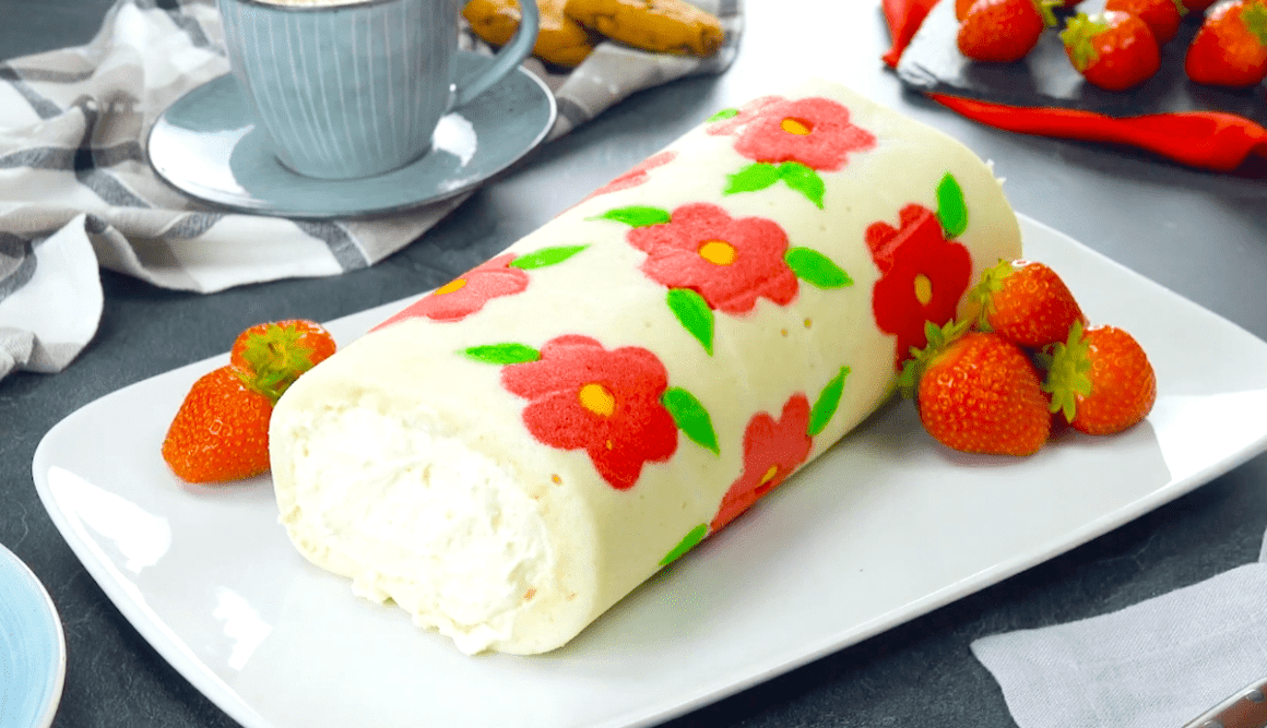 Strawberry Flower Cake Roll