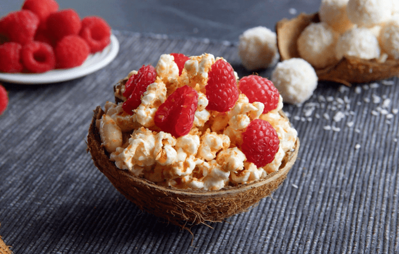 Raspberry Coconut Popcorn