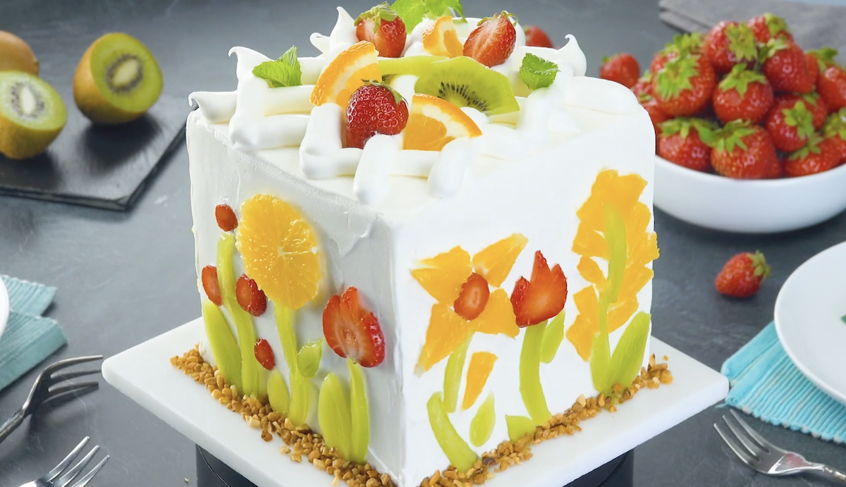 Layered Fruit Flower Cake