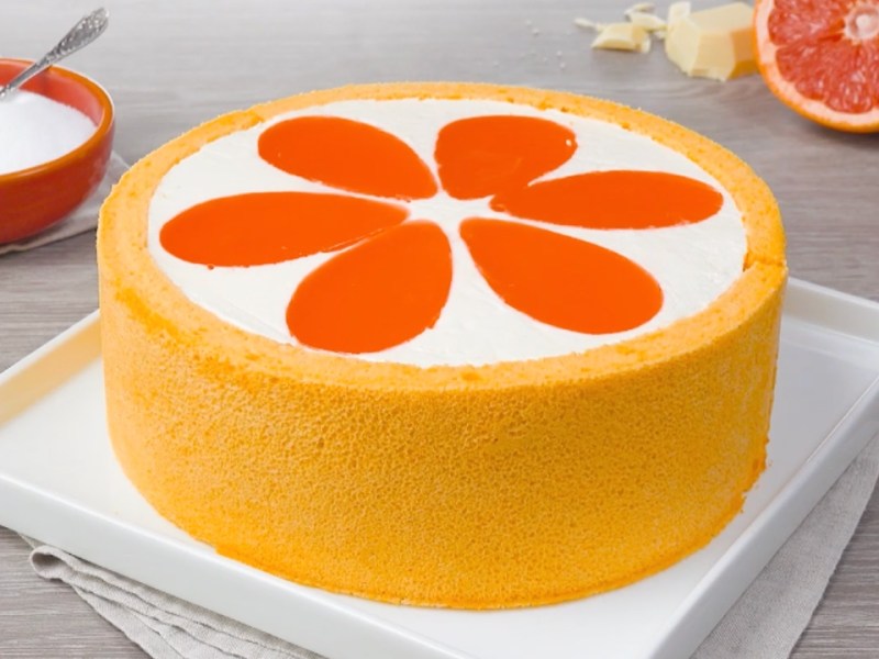 Grapefruit Jello Cake With A Cheesecake Mousse Filling