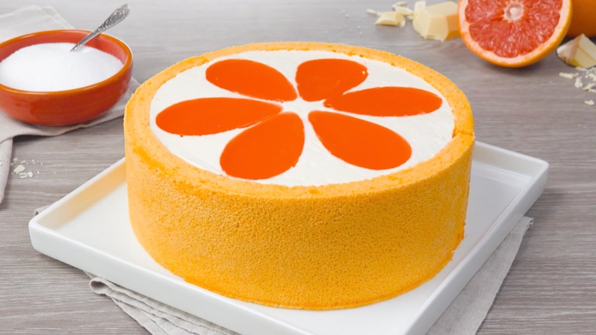 Grapefruit Jello Cake With A Cheesecake Mousse Filling