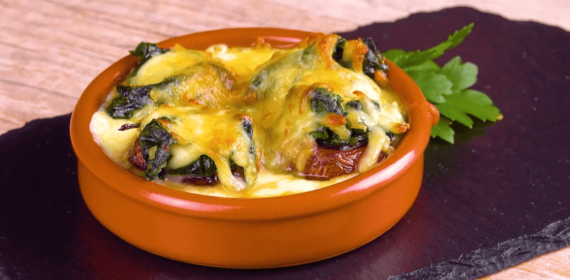 Spinach-Stuffed Mushrooms Au Gratin