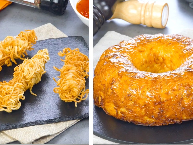 2 Fun Ways To Eat Pasta And Noodles: Deep-Fried Ramen And Cheesy Spaghetti Cake