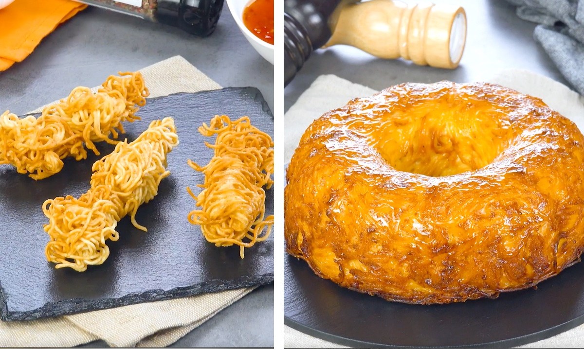 2 Fun Ways To Eat Pasta And Noodles: Deep-Fried Ramen And Cheesy Spaghetti Cake