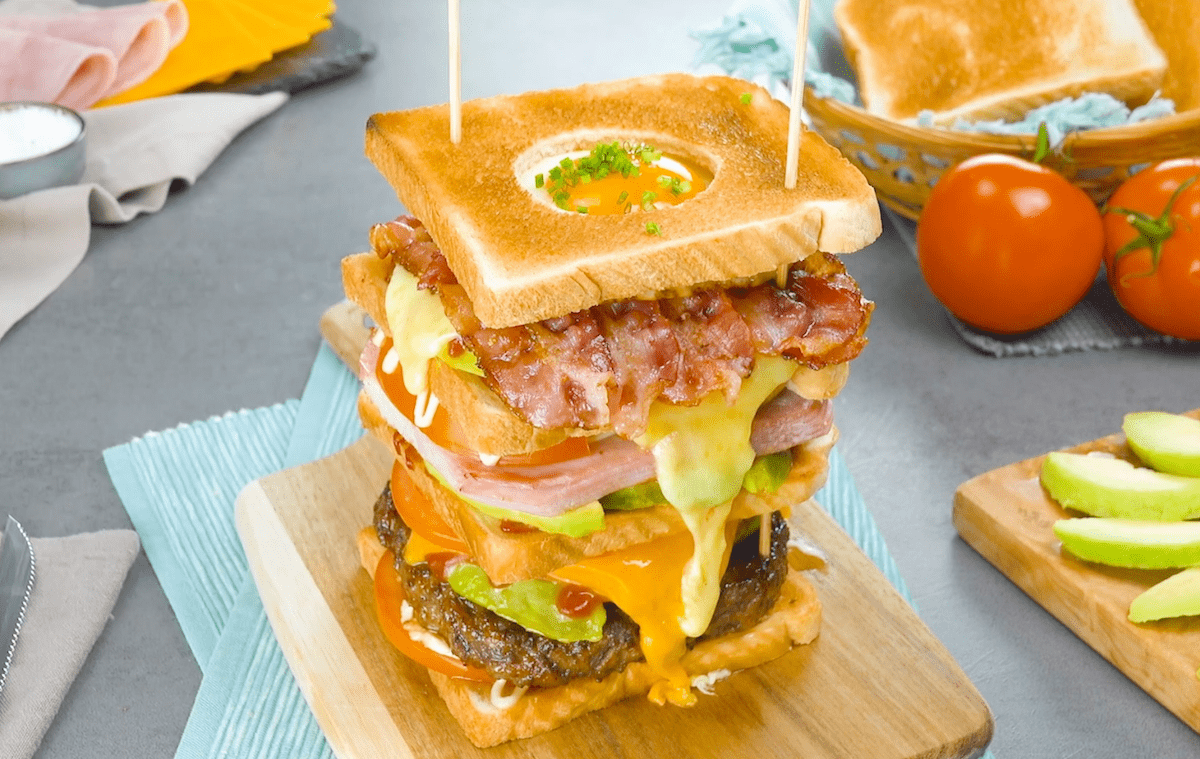 Egg-In-A-Hole Breakfast Sandwich Tower