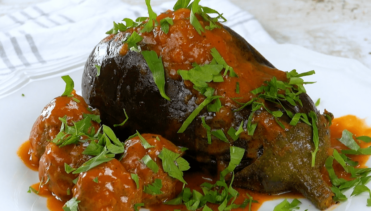 Meatball-Stuffed Eggplant