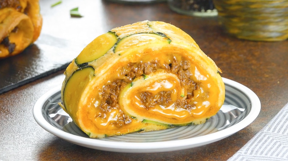 Zucchini Roll With Ground Beef & Cheddar