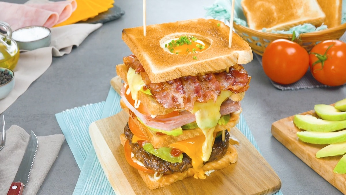 Egg-In-A-Hole Breakfast Sandwich Tower