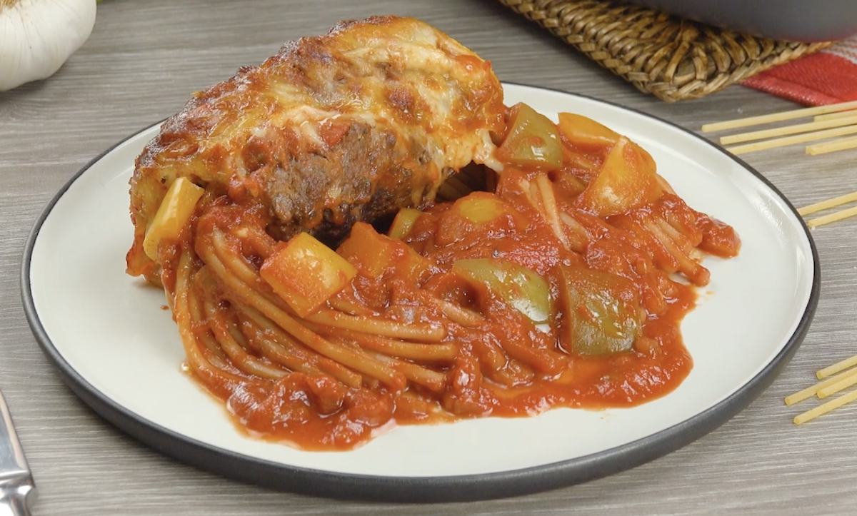 Cheese-Baked Spaghetti Wrapped In Meatballs